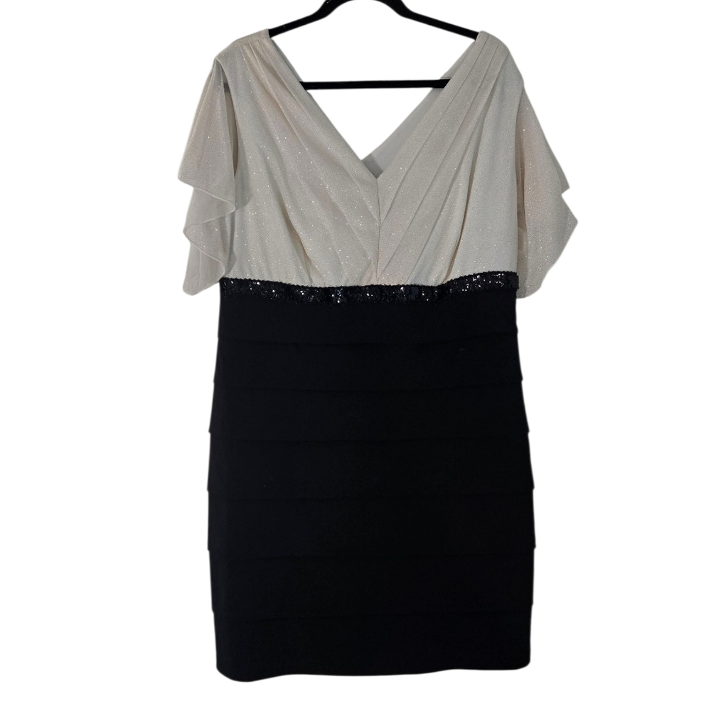 En Focus Studio  Metallic V-Neck Top Black Layer Skirt Bodycon Dress Sze 18w